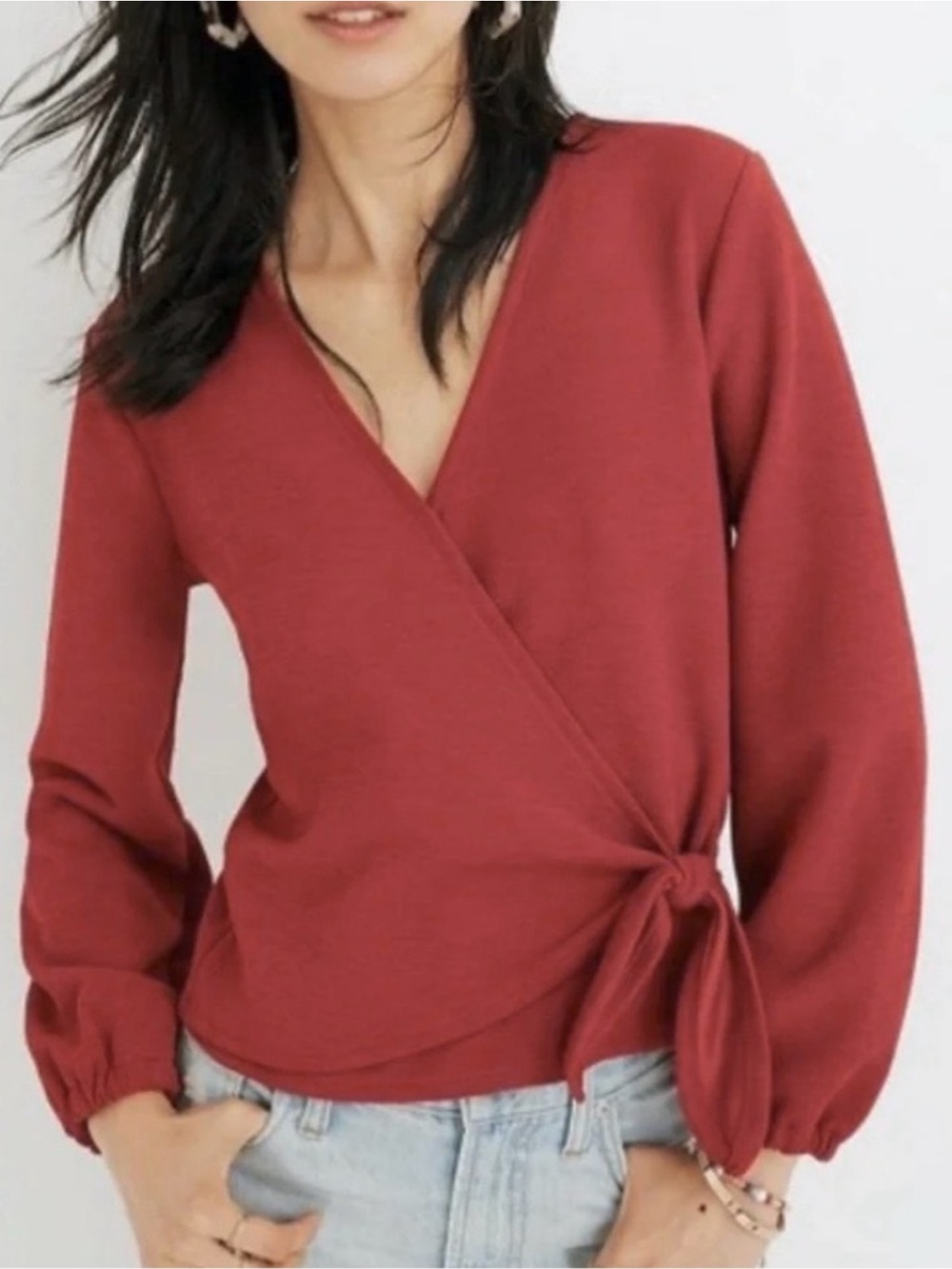 NWT Madewell Crepe Side Tie Wrap Top Crimson Size XL